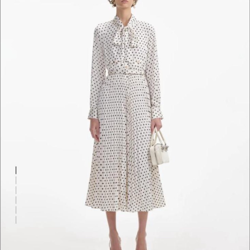 Self-Portrait Black and White Polka Dot Midi Skirt